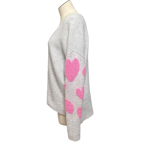 Cupcakes and Cashmere Womens Gray Pink Cozy Heart Love Pullover Sweater Sz M - Picture 3 of 13